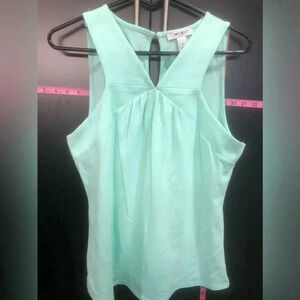 White House Black Market Blue Tropic Sleeveless V-neck Halter Tank Top - Medium